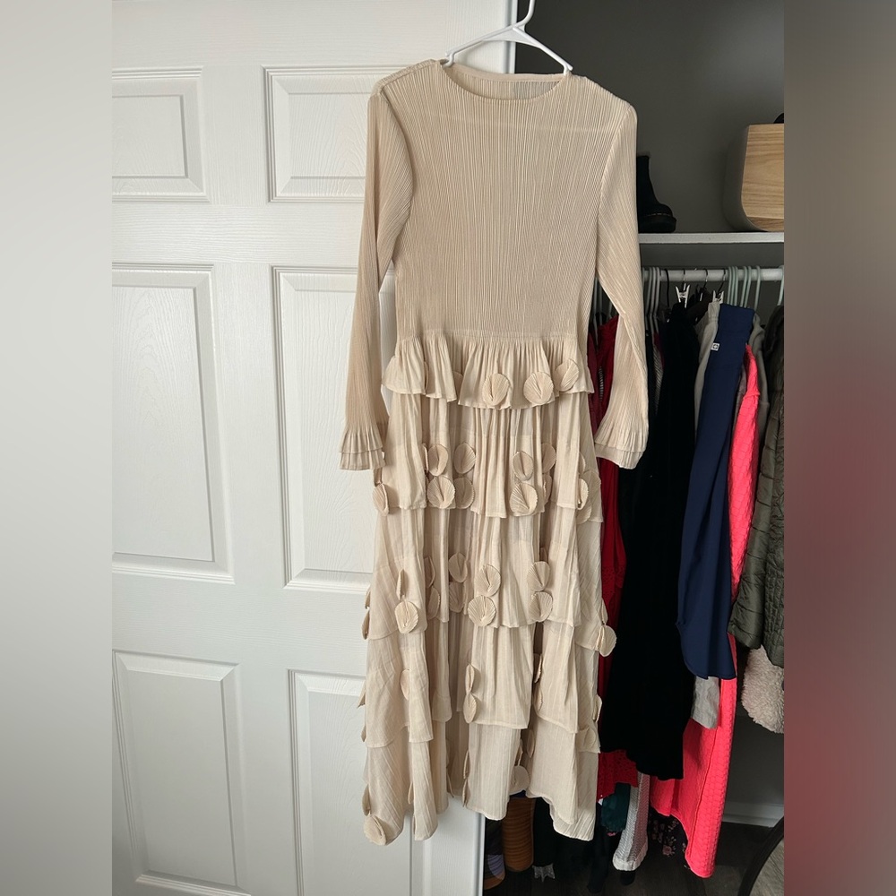 Pleated cream dress